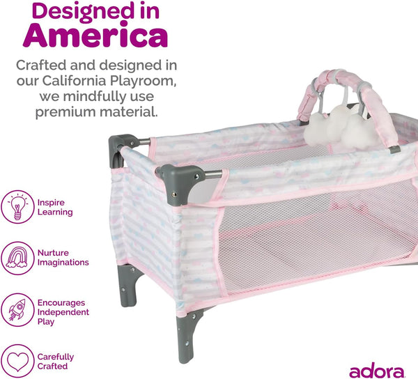 Adora Deluxe Baby Doll Pack-N-Play & Changing Table Set - Pastel Pink Hearts
