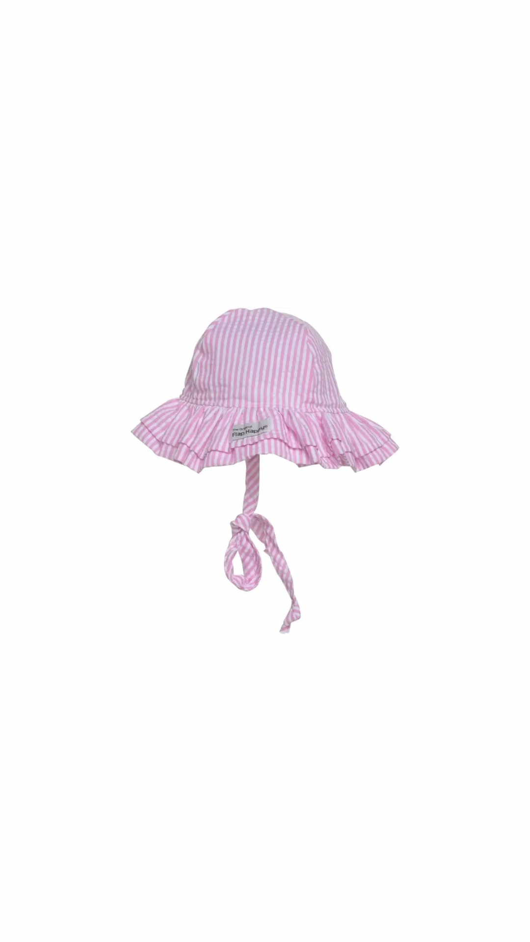 Baby UPF50+ Girls Double Ruffle Sun Hat Pink Stripe Seersucker