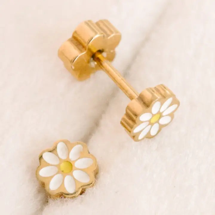White Tiny Daisy Earrings