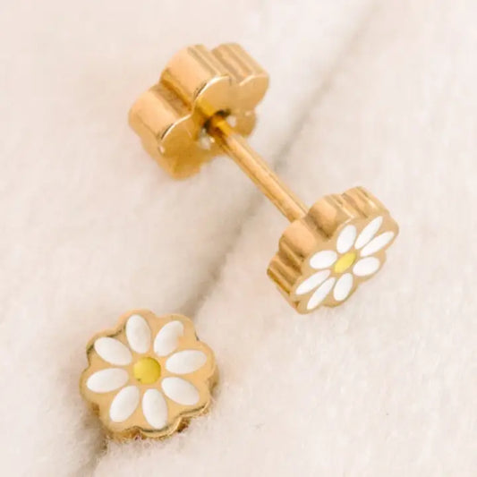 White Tiny Daisy Earrings