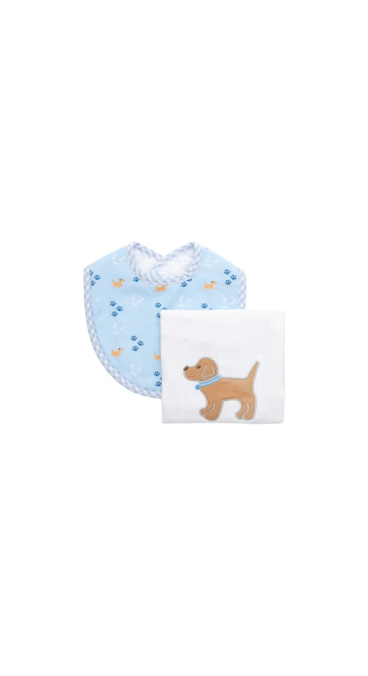 Puppy Basic Bib & Burp Set, Blue