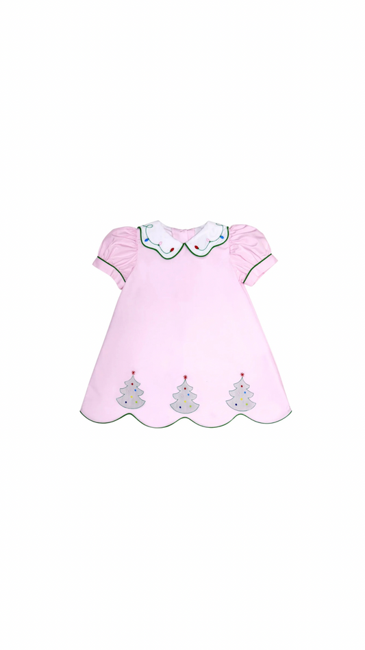 Shadow Christmas Tree Kendall Dress Pink Broadcloth