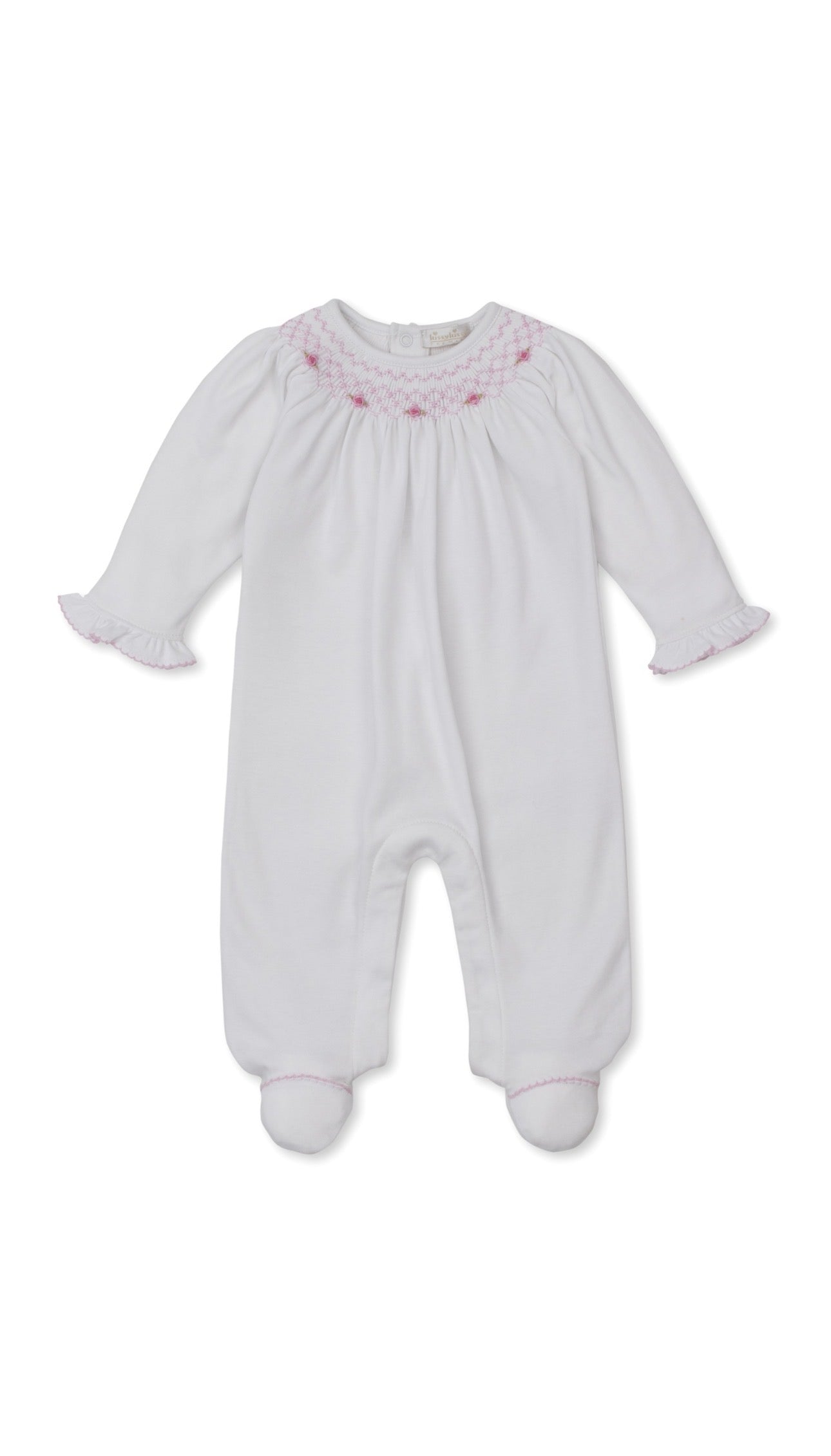 CLB Summer Bishop 26 Footie W/ Hand Smocking White/Light Pink