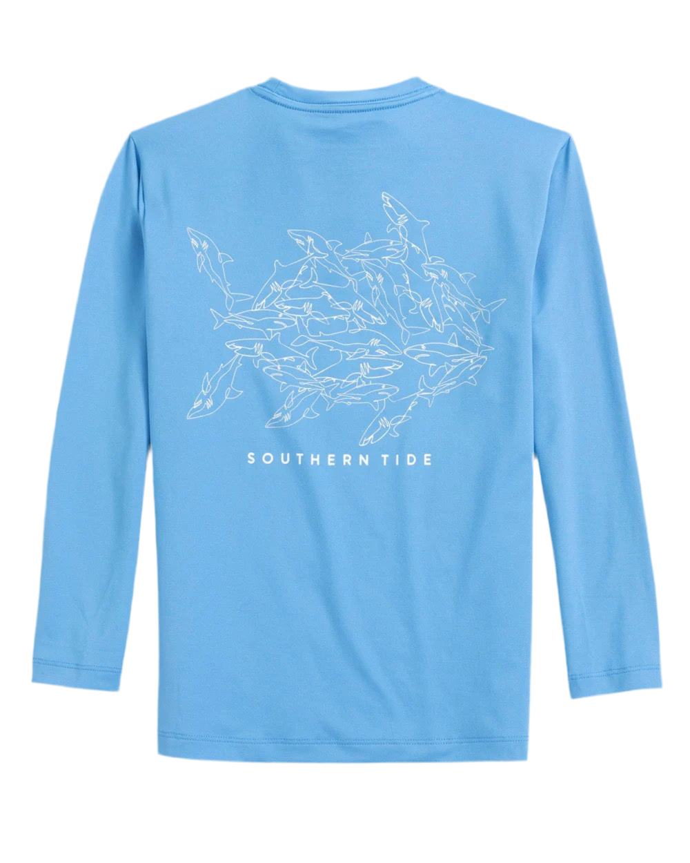 Youth Long Sleeve UH OH Sharks Perf Tee Boat Blue