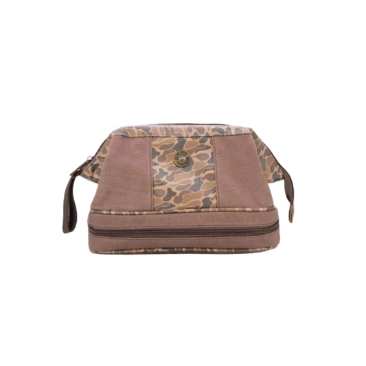Shot Shell Brown Waxed Canvas Old School Camo Men's Toiletry Dopp Bag