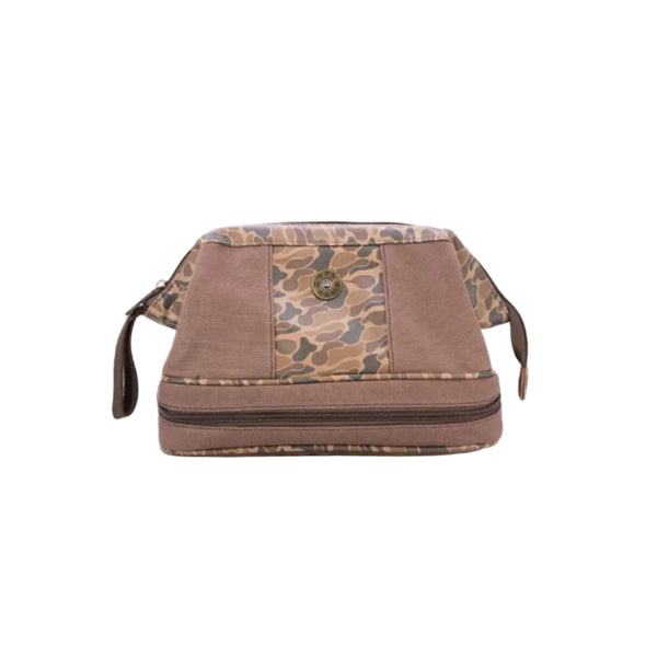 Shot Shell Brown Waxed Canvas Old School Camo Men's Toiletry Dopp Bag