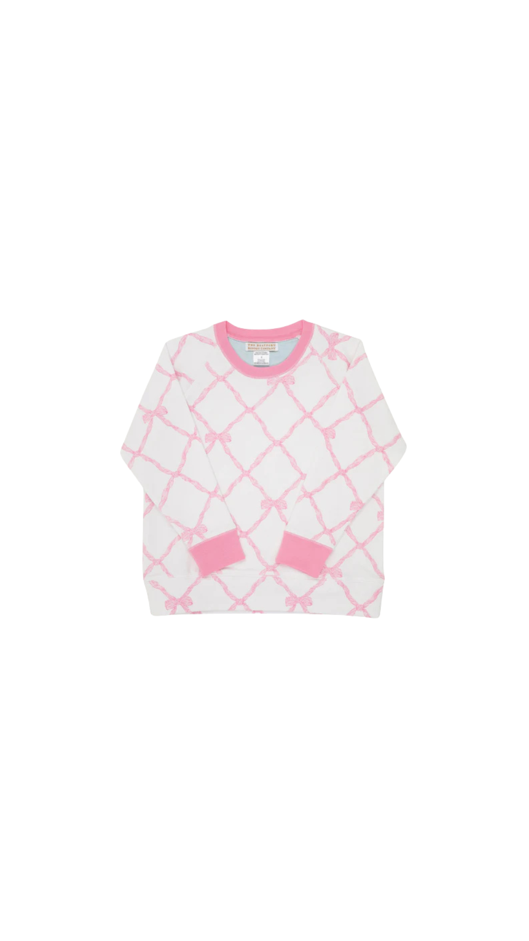 Cassidy Comfy Crewneck - Girls French Terry Belle Meade Bow/Hamptons Hot Pink