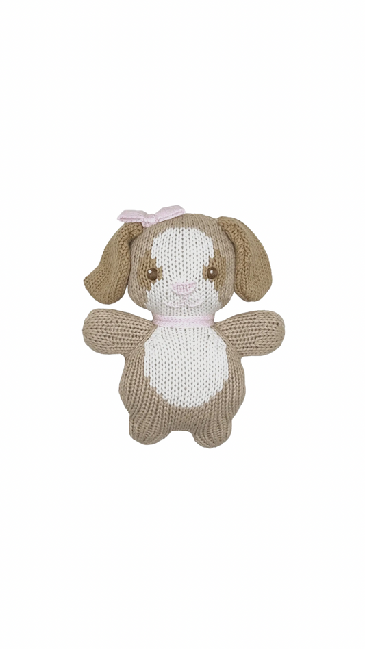 Dog Zubaby Knit Rattle - Pink 5"