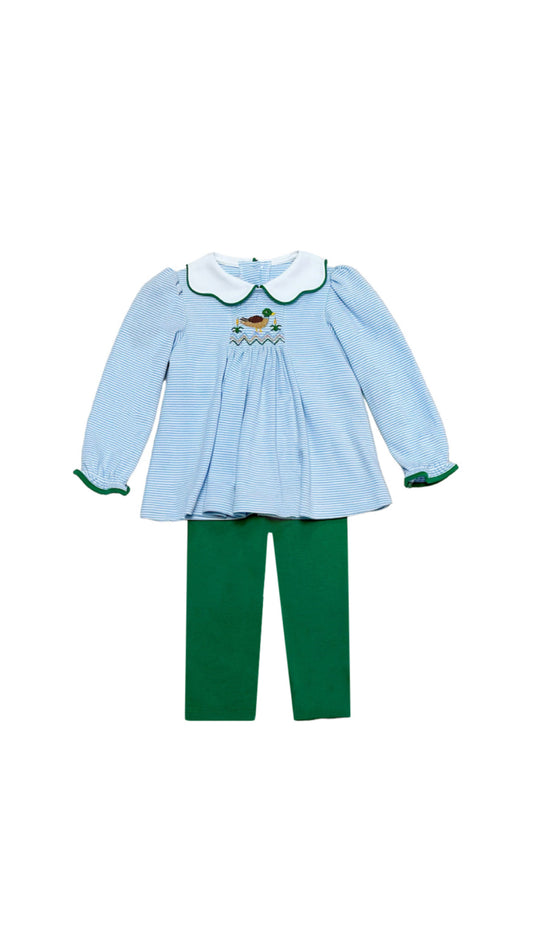 Mallard Sylvie Blouse & Leggings Light Blue Bitty Stripe