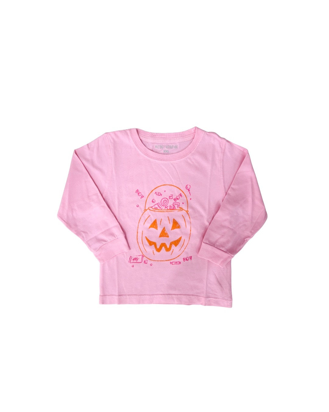 Long Sleeve Pink Pumpkin Candy Bucket T-Shirt