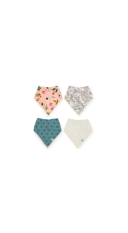 Cotton Muslin + Fleece Bandana Bib 4 Pack - Vintage Floral