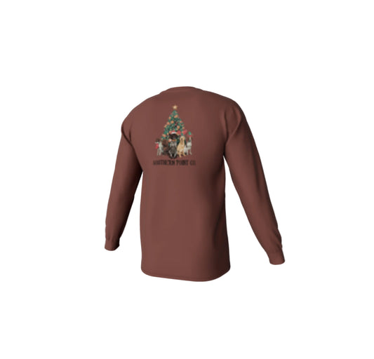 Youth Gun Dog Christmas Long Sleeve Pocket Tee - Chili Oil