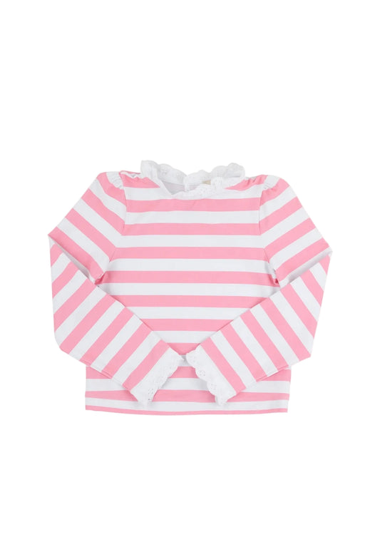 Winnie's Wave Spotter Swim Shirt UPF - Keyhole Caicos Cabana Stripe (Hamptons Hot Pink)