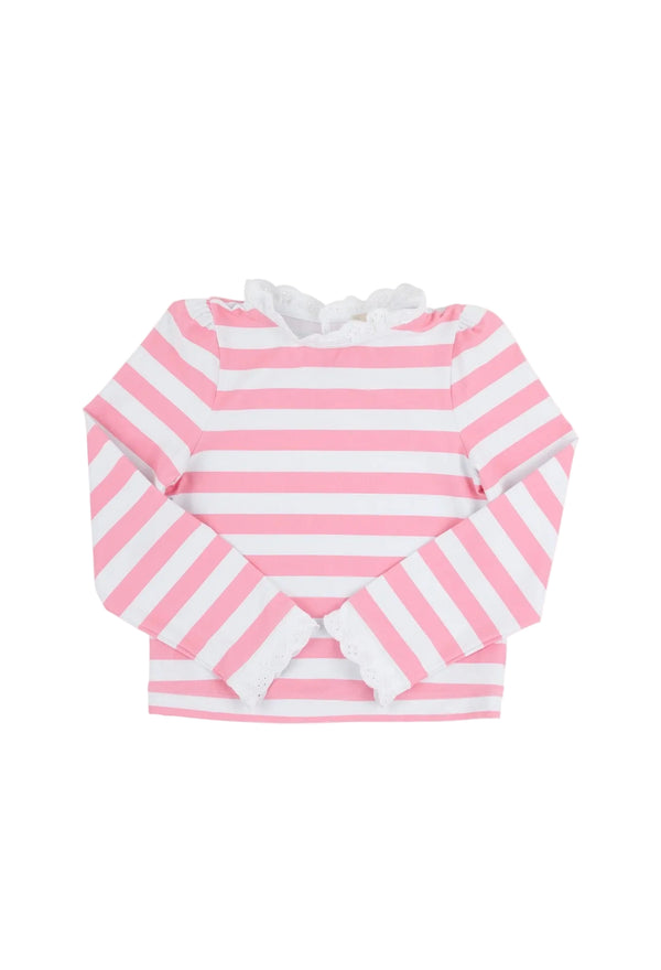 Winnie's Wave Spotter Swim Shirt UPF - Keyhole Caicos Cabana Stripe (Hamptons Hot Pink)