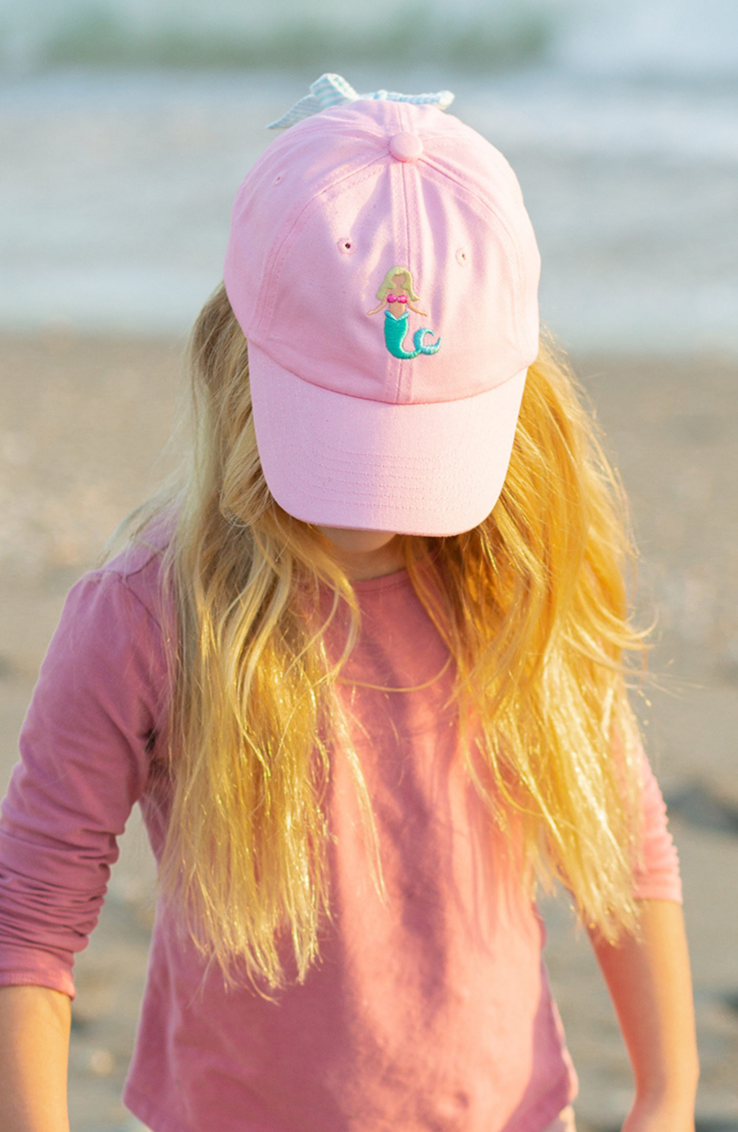 Pink Mermaid Bow Baseball Hat - Youth (2-8)