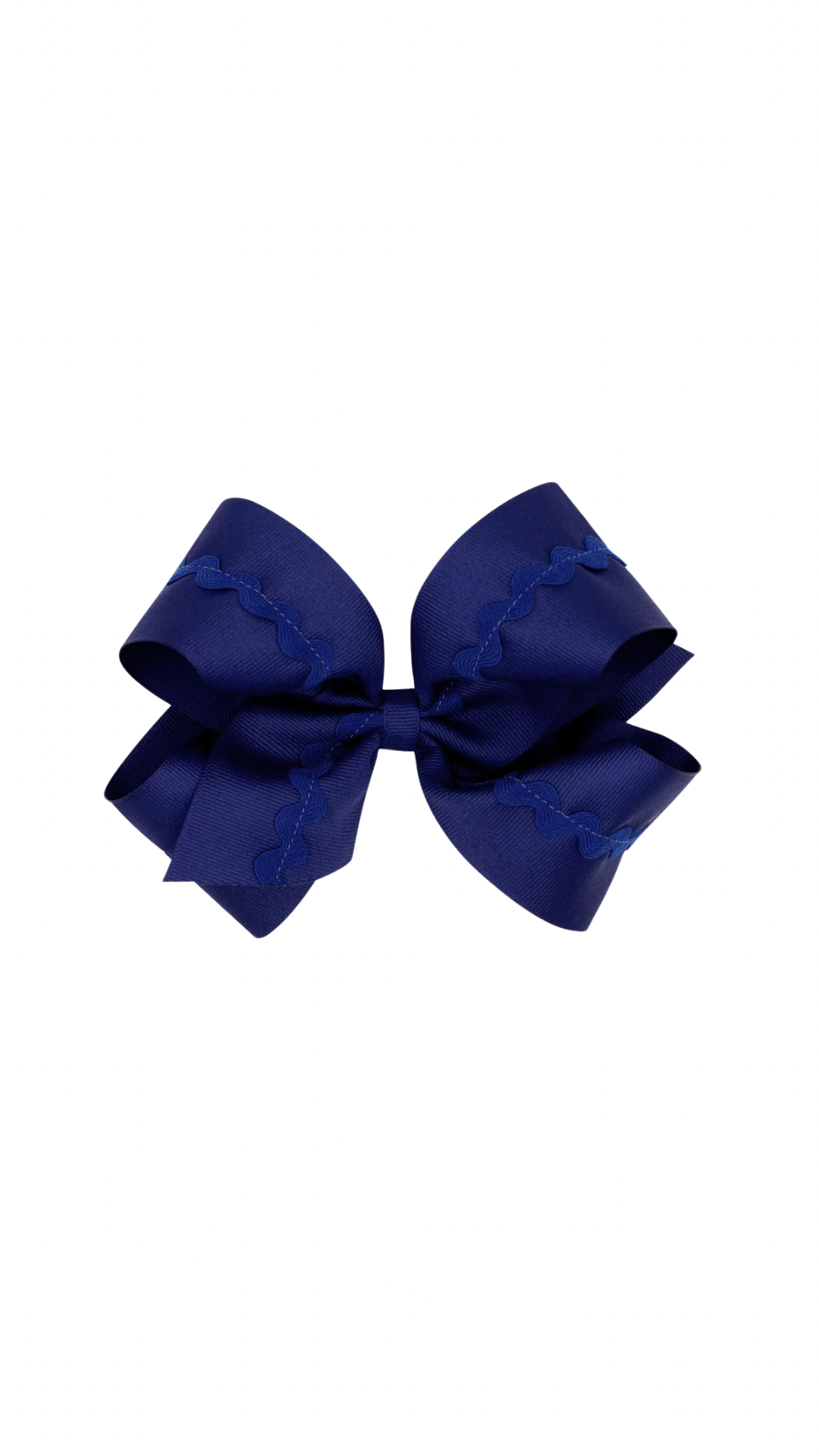 King Grosgrain Hair Bow with Ric-Rac Trim Light Navy