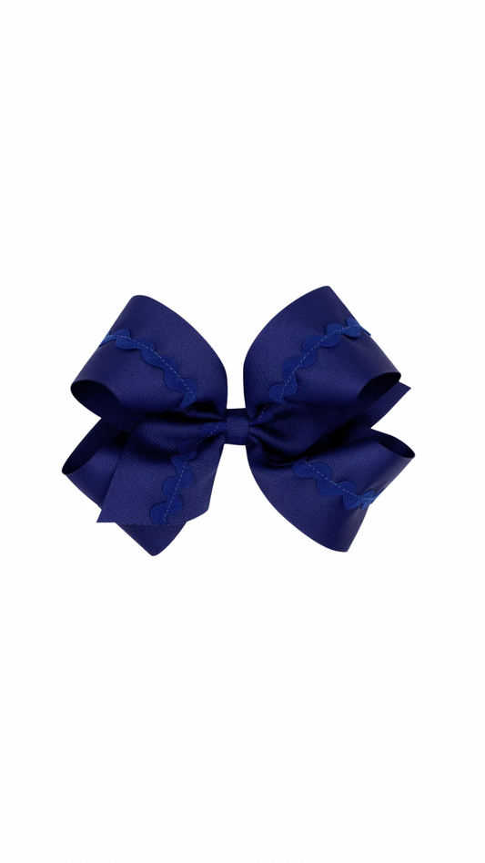King Grosgrain Hair Bow with Ric-Rac Trim Light Navy