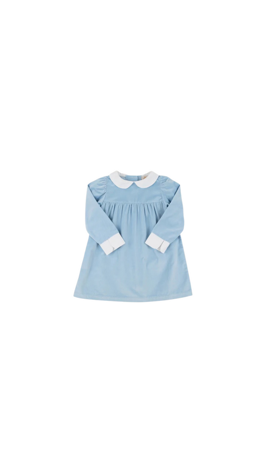 Patsy's Dinner Party Dress - Velveteen Barrington Blue/Worth Ave White