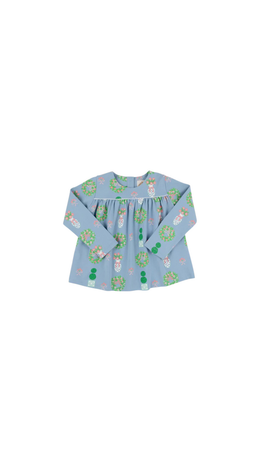 Long Sleeve Dowell Day Top Topiaries and Tangerines (Barrington Blue)