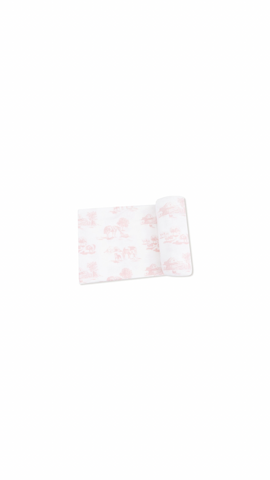 Farm Toile - Pink - Swaddle Blanket 45x45