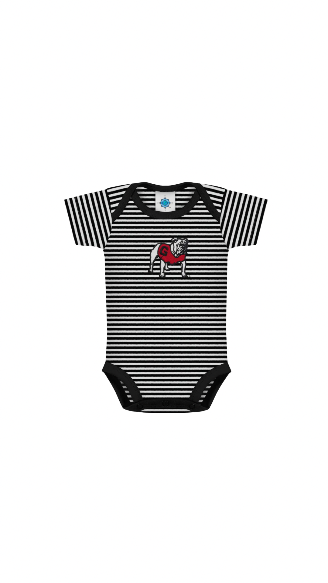 Georgia Bulldogs Infant Striped Bodysuit Sleeved Romper Black Standing Bulldog
