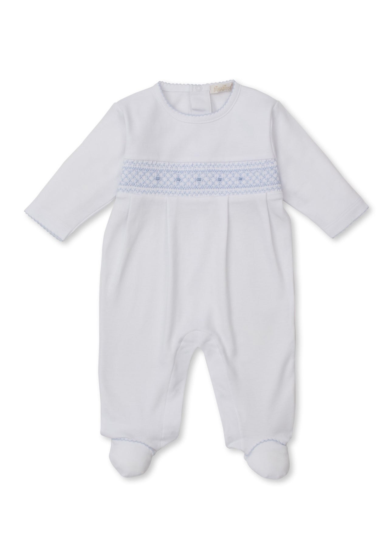 White/Light Blue Footie w/ Hand Smocking CLB 25