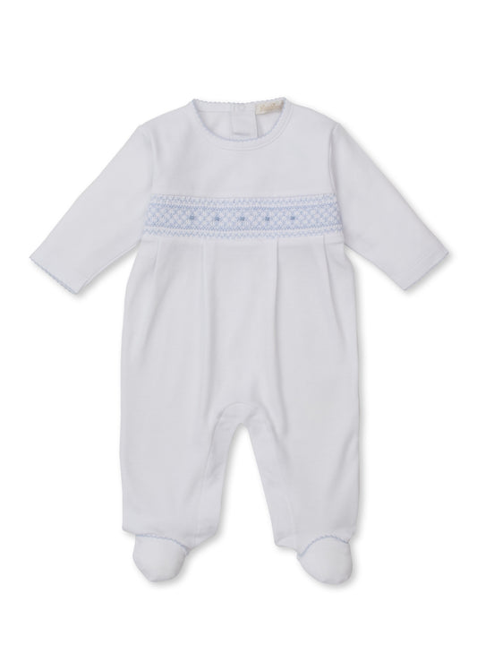 White/Light Blue Footie w/ Hand Smocking CLB 25