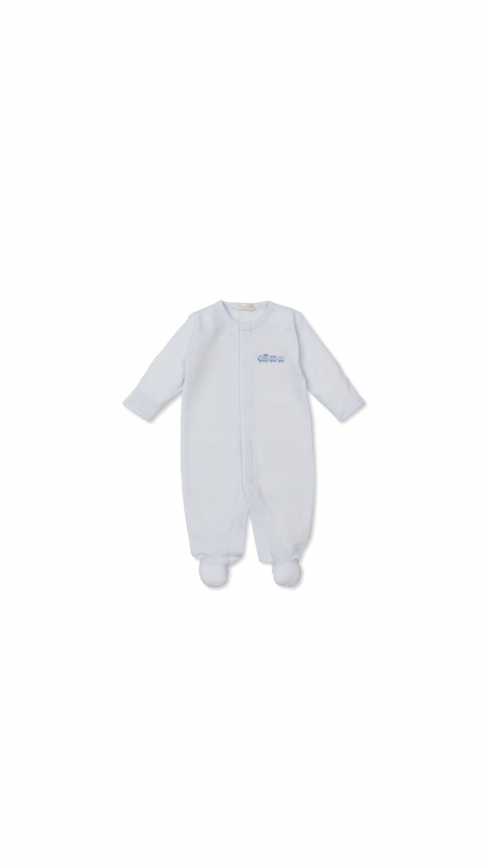 Light Blue Stripe CLB Fall Medley Footie w/ Hand Emb
