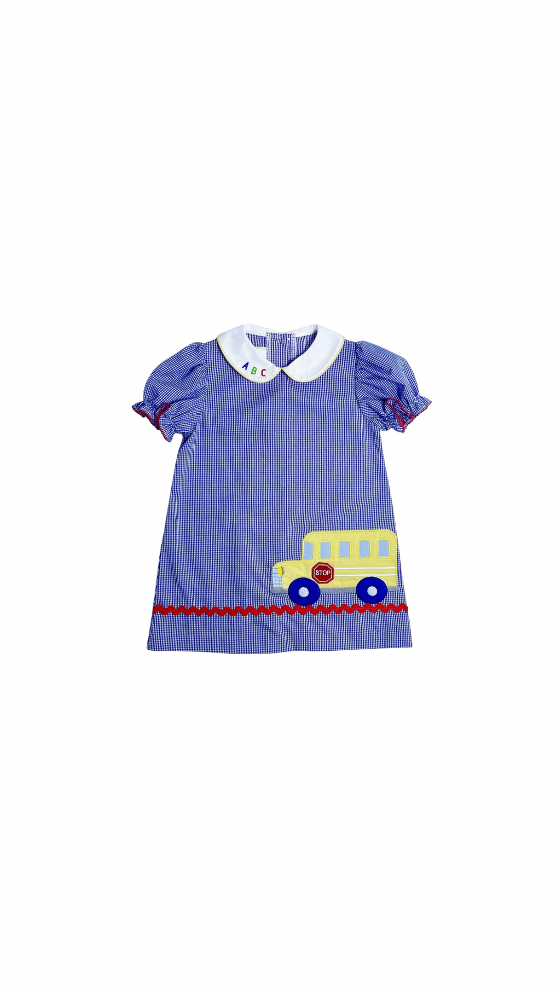 School Bus Louisa Dress, Royal Blue Mini Gingham