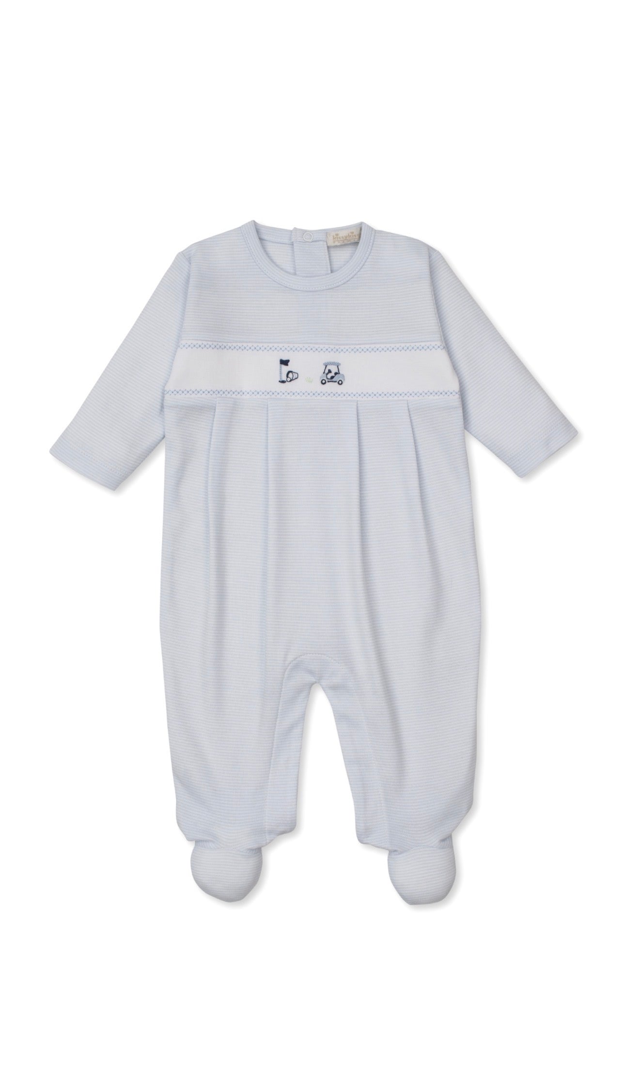 Premier Golf Championship Footie w/ Hand Smocking EMB STR Light Blue