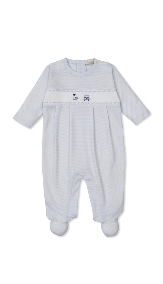 Premier Golf Championship Footie w/ Hand Smocking EMB STR Light Blue