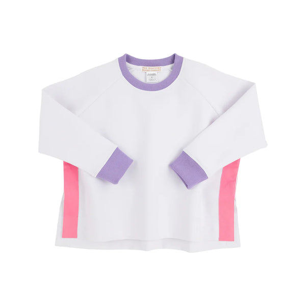 Courtney's Cozy Crewneck Worth Avenue White with Palisades Purple & Romany Rose