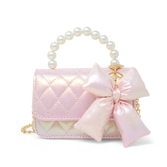 Shiny Quilted Fluffy Bow Handbag