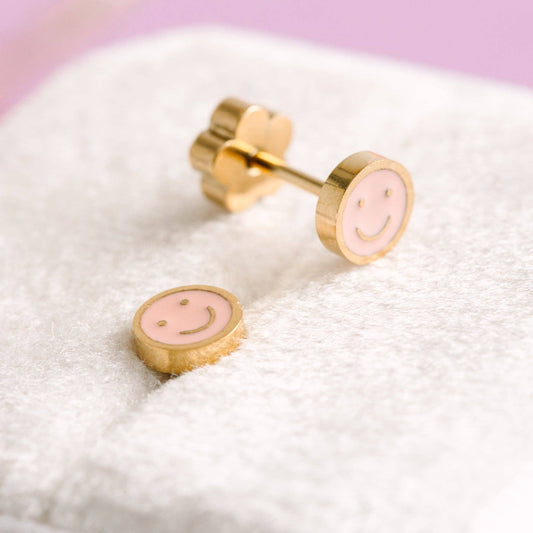 Tiny Pink Smiley Earrings