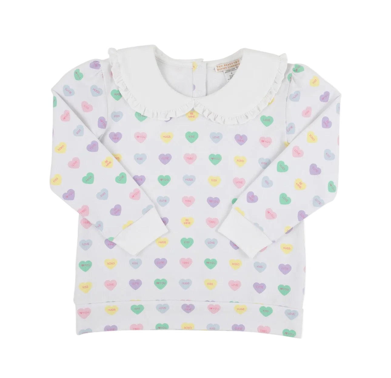 Maude’s Ruffle Cassidy Comfy Crewneck We Heart You (Palm Beach Pink/Worth Ave White)