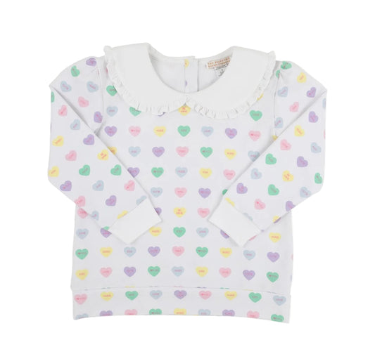 Maude’s Ruffle Cassidy Comfy Crewneck We Heart You (Palm Beach Pink/Worth Ave White)