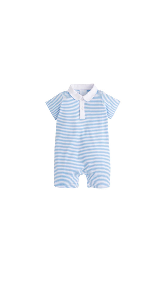 Peter Pan Polo Romper - Light Blue Stripe