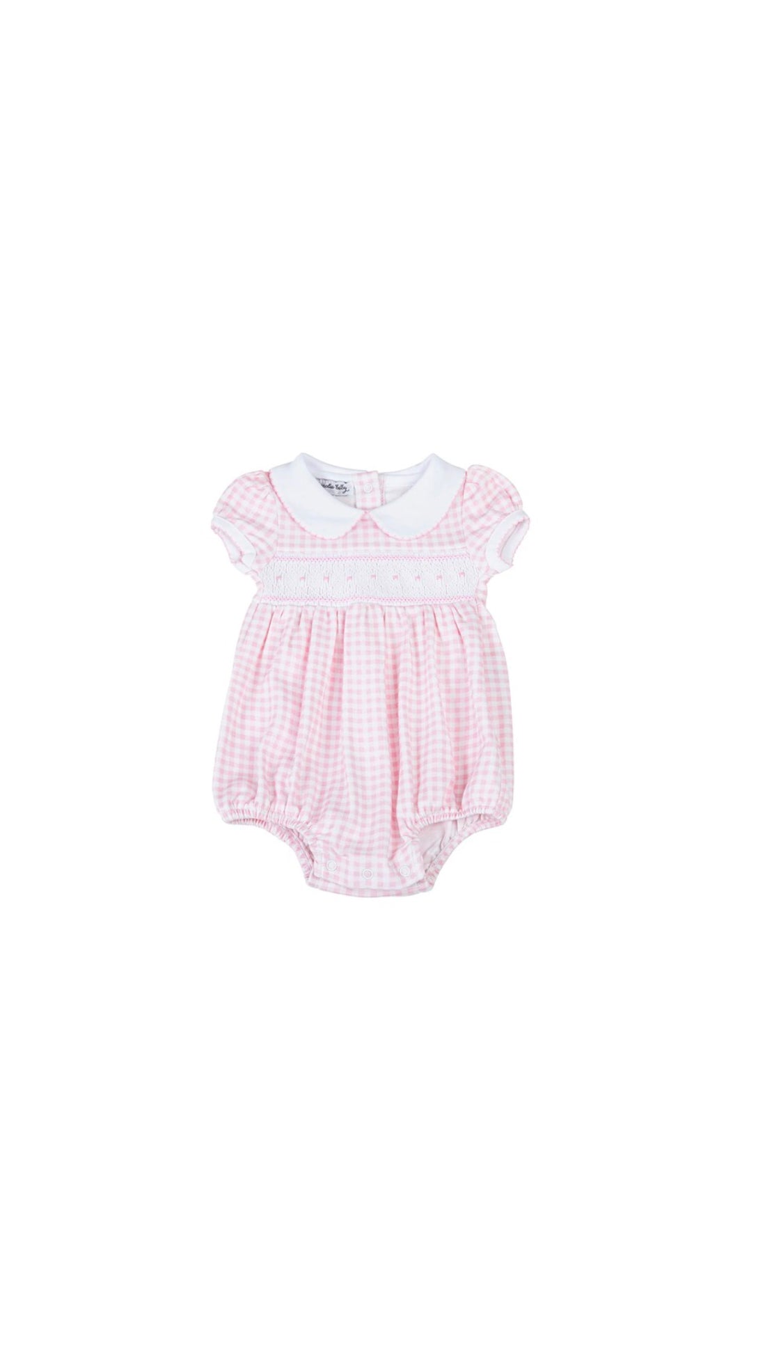 Mini Checks Smocked Short Sleeve Bubble - Pink