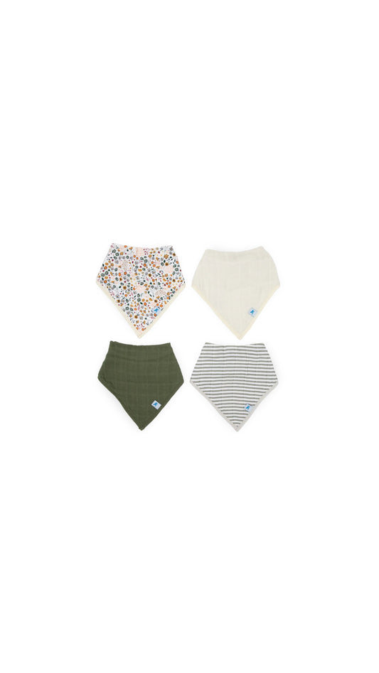 Cotton Muslin + Fleece Bandana Bib 4 Pack - Pressed Petals