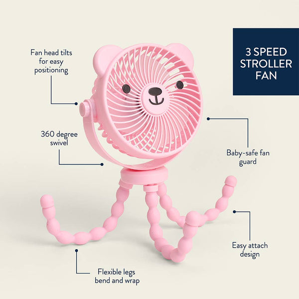 Itzy Breeze 3-Speed Stroller Fan Pink