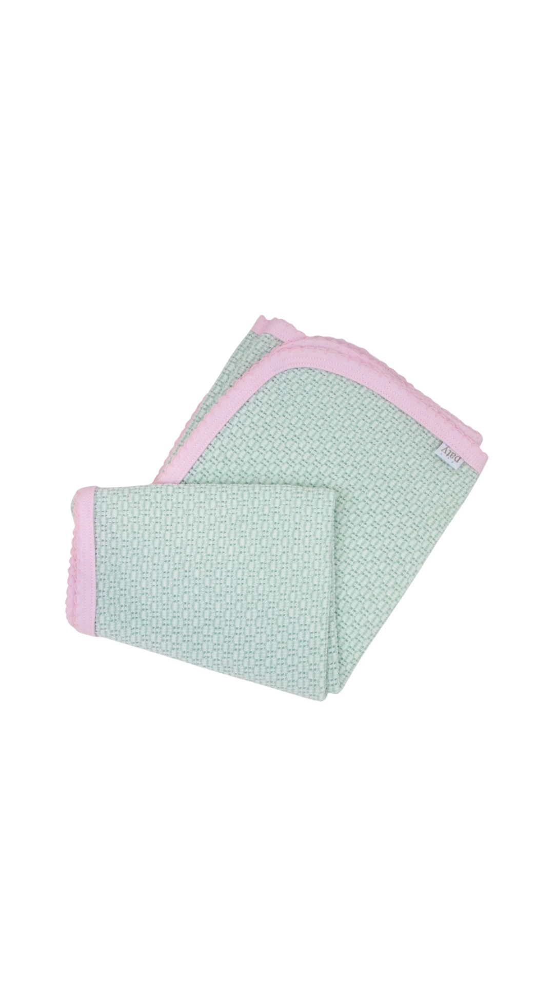 Paty Knit Blanket, Pima Binding Mint w/ Pink Trim