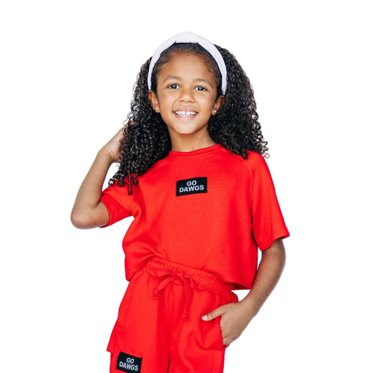 The Kristen Airy Tee Go Dawgs Woven Label | Youth Bright Red