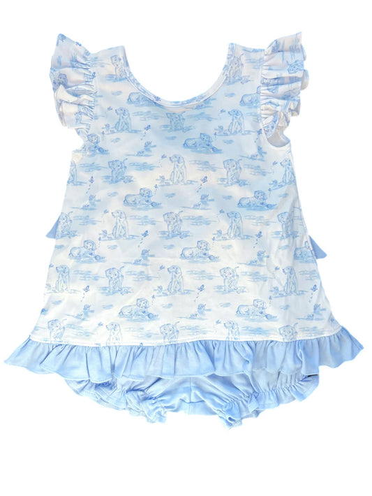 Mae Bloomer Set, Blue Puppy Knit