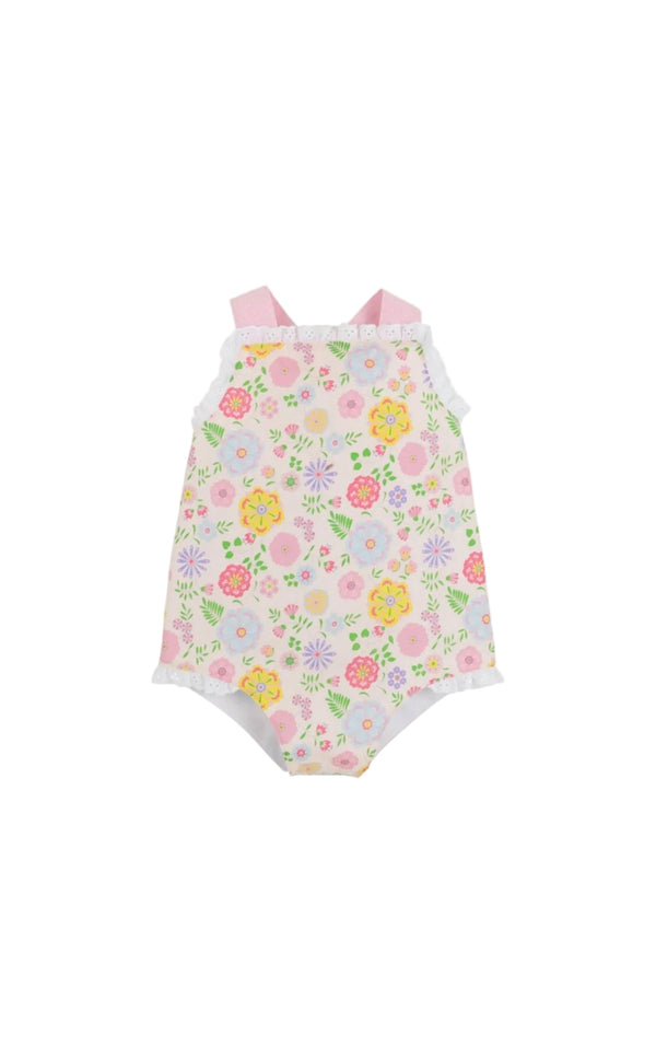 Sisi Sunsuit - Broadcloth Boca Grande Begonia/Hamptons Hot Pink Pique Stripe