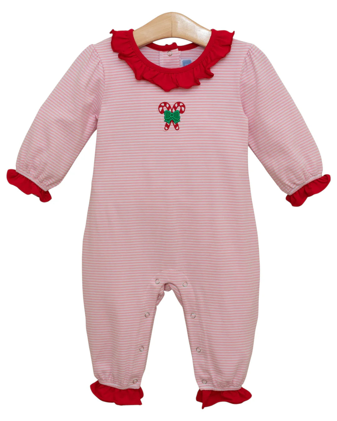 Candy Cane Embroidery Ruffle Romper