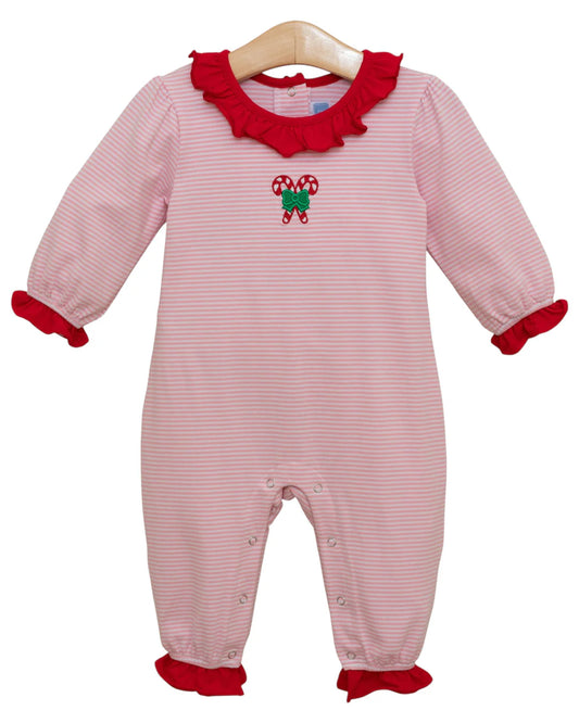 Candy Cane Embroidery Ruffle Romper