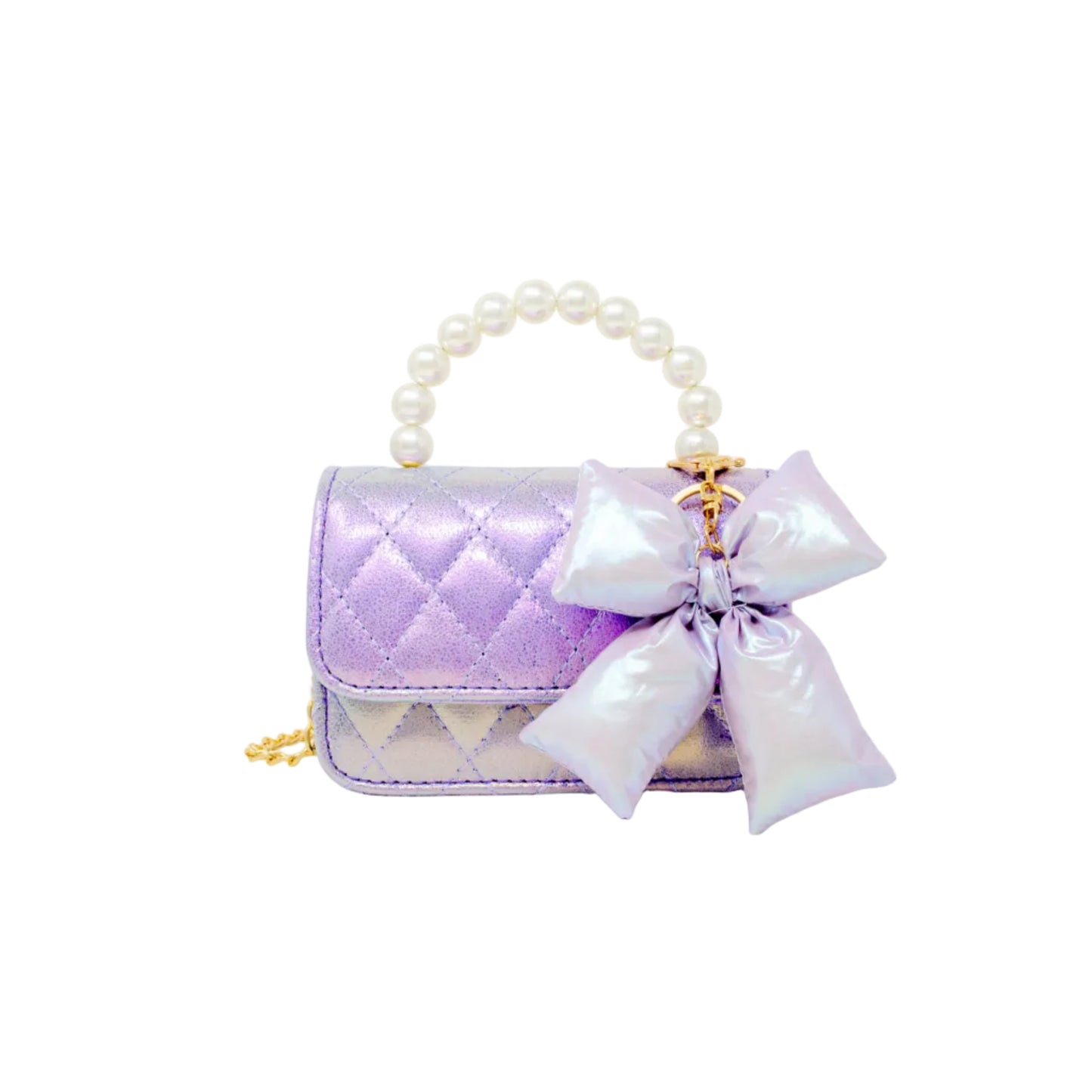 Shiny Quilted Fluffy Bow Handbag