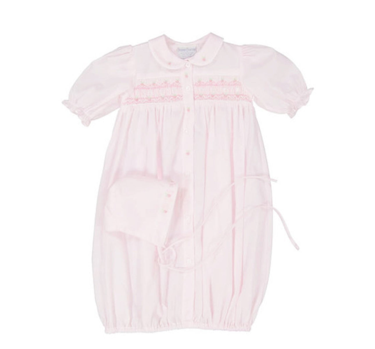 Ribbon Smocked Take Me Home Gown With Bonnet Pink
