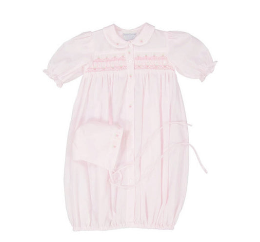 Ribbon Smocked Take Me Home Gown With Bonnet Pink