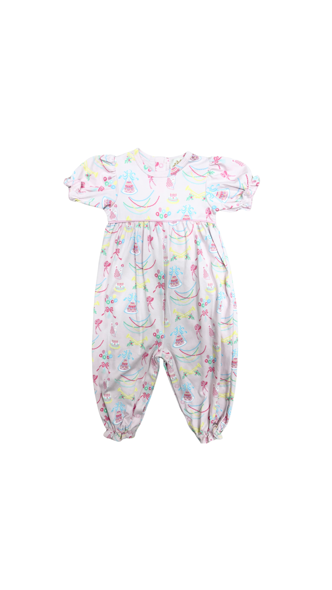 Short Sleeve Brit Romper - Pima Golden Birthday/Pier Party Pink
